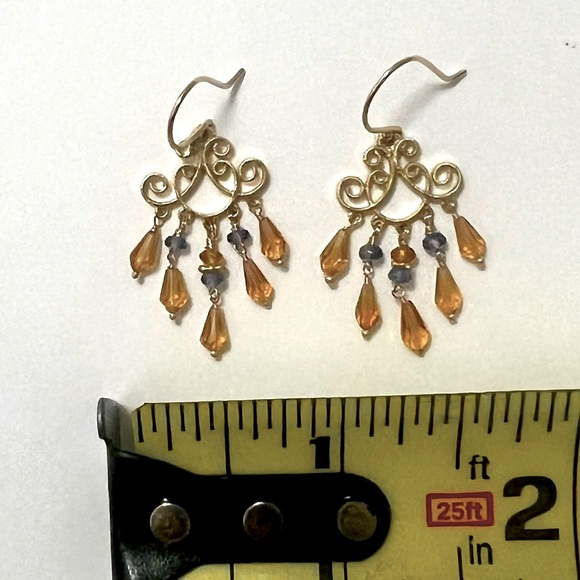 14k YG Chandelier Earrings - Citrine & Sapphire - Picture 3 of 6